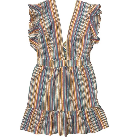 Majorelle Costello Multicolor plunging Ruffle rainbow Striped Crossback Dress L - Picture 5 of 16